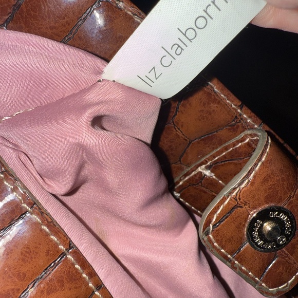 Vintage Liz Claiborne Faux Croc Tote Brown Y2K Shoulder Bag - Picture 12 of 12